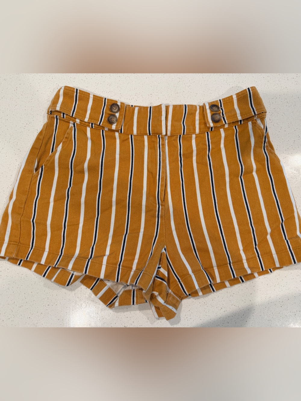 Harper Mustard Striped High-Waist Shorts